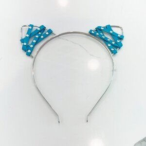 Blue Leather-Studded Cat Ears Headband